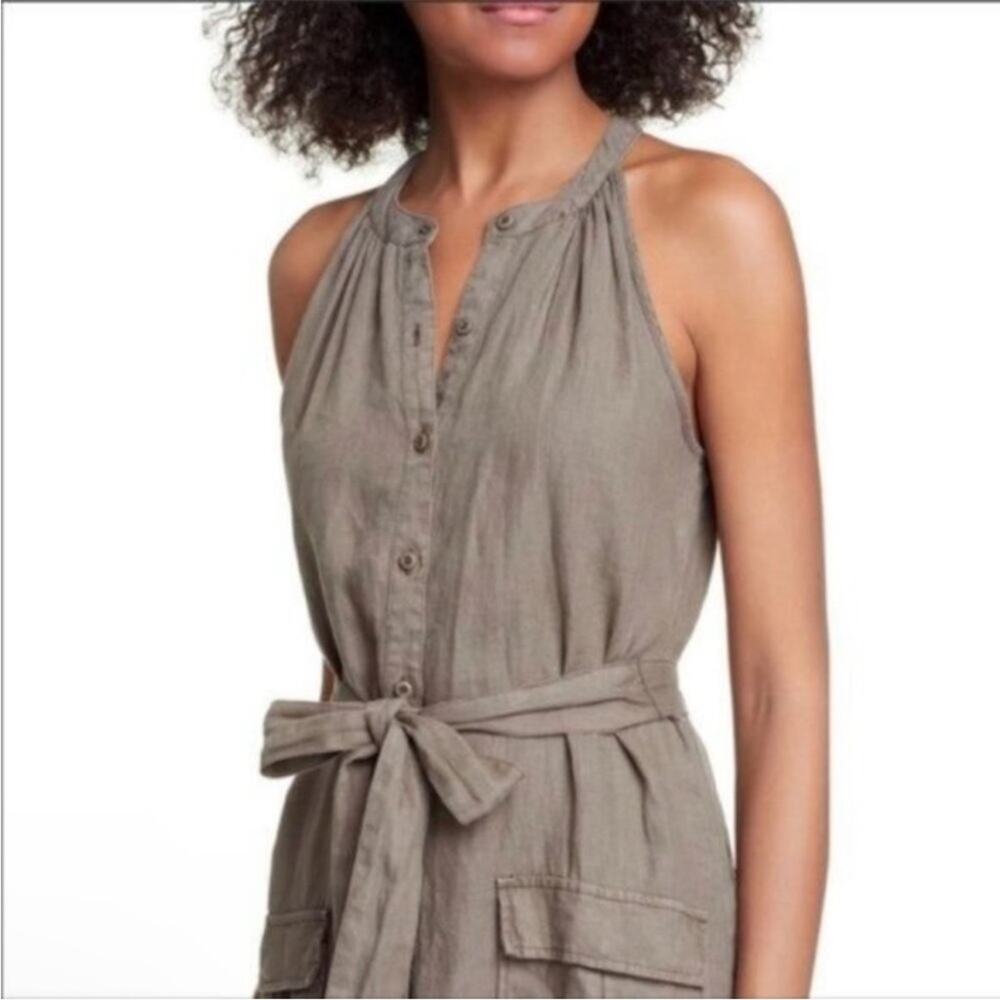 JOIE Edelie Tie Waist Sleeveless Linen Dress - Green - Large Lagenlook - Picture 3 of 15